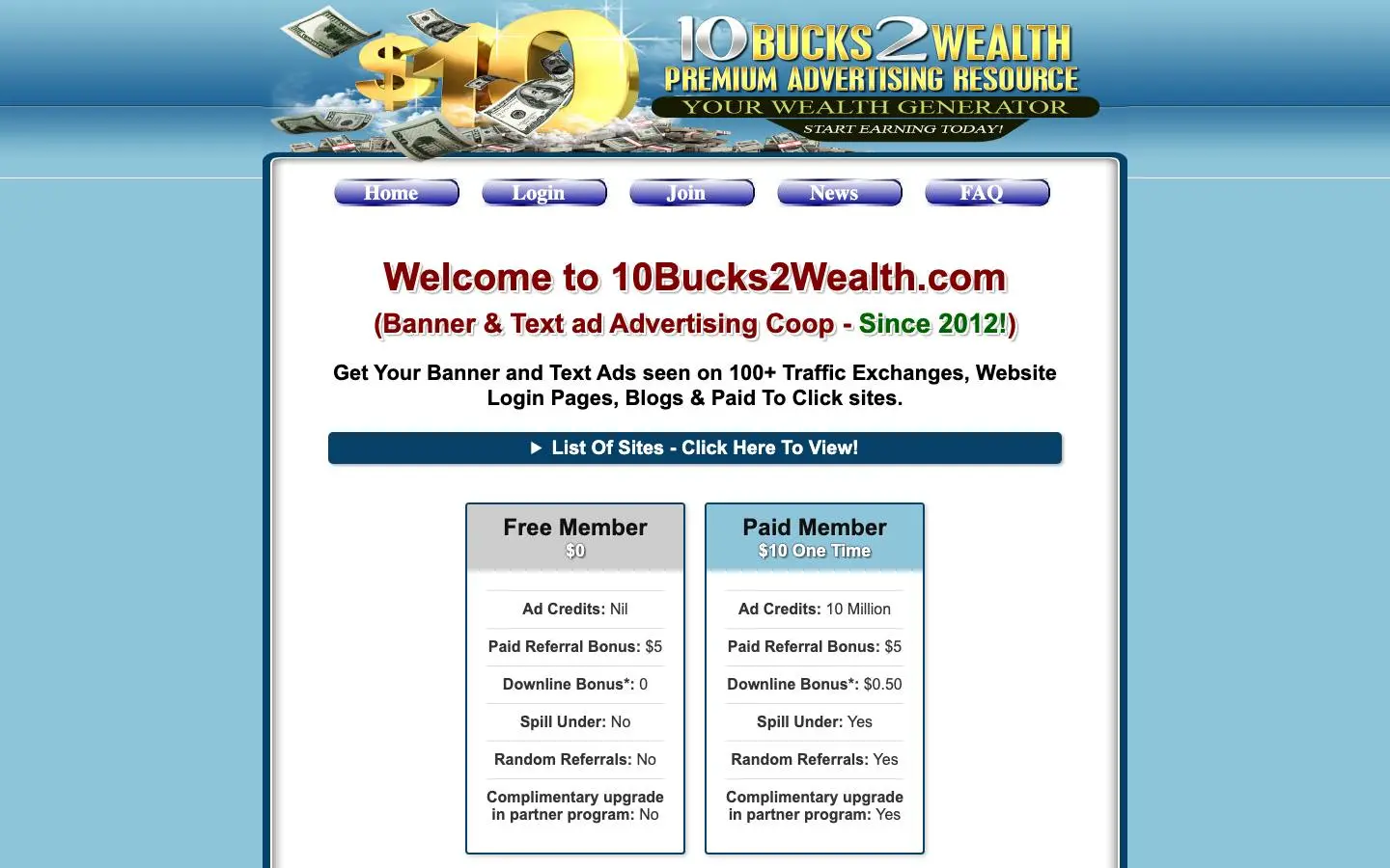 Screenshot of 10bucks2wealth (10bucks2wealth.com)