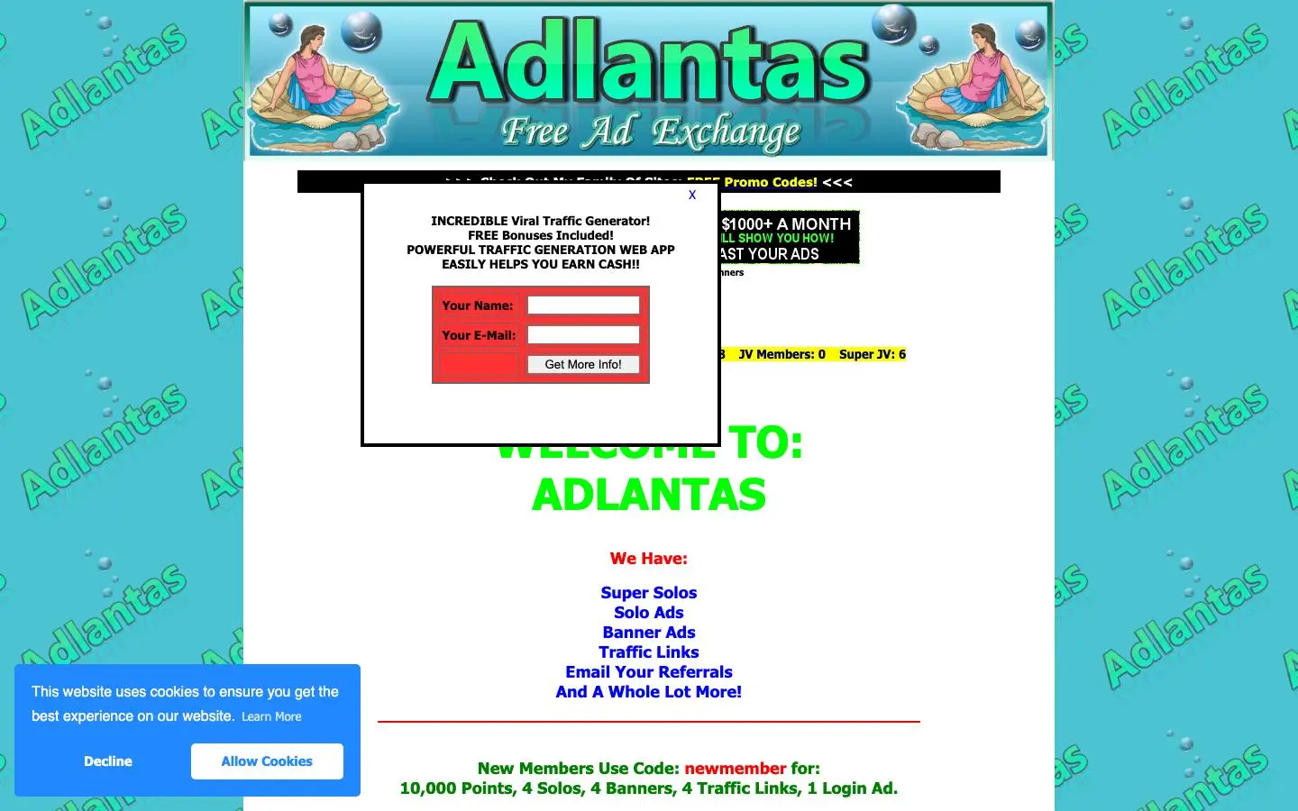 Screenshot of ADLANTAS Free Ad Exchange (adlantas.hugehitexchange.com)