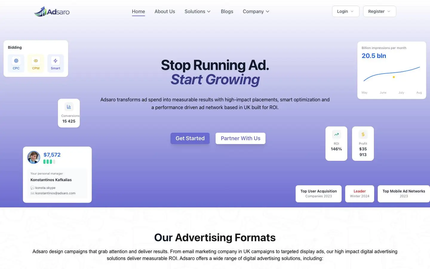 Screenshot of Adsaro (adsaro.com)