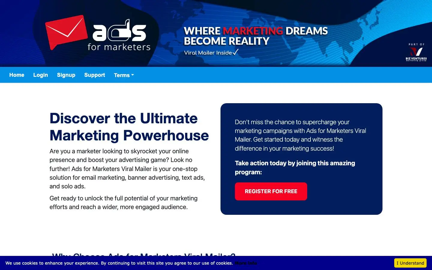 Screenshot of Ads for Marketers (adsformarketers.com)