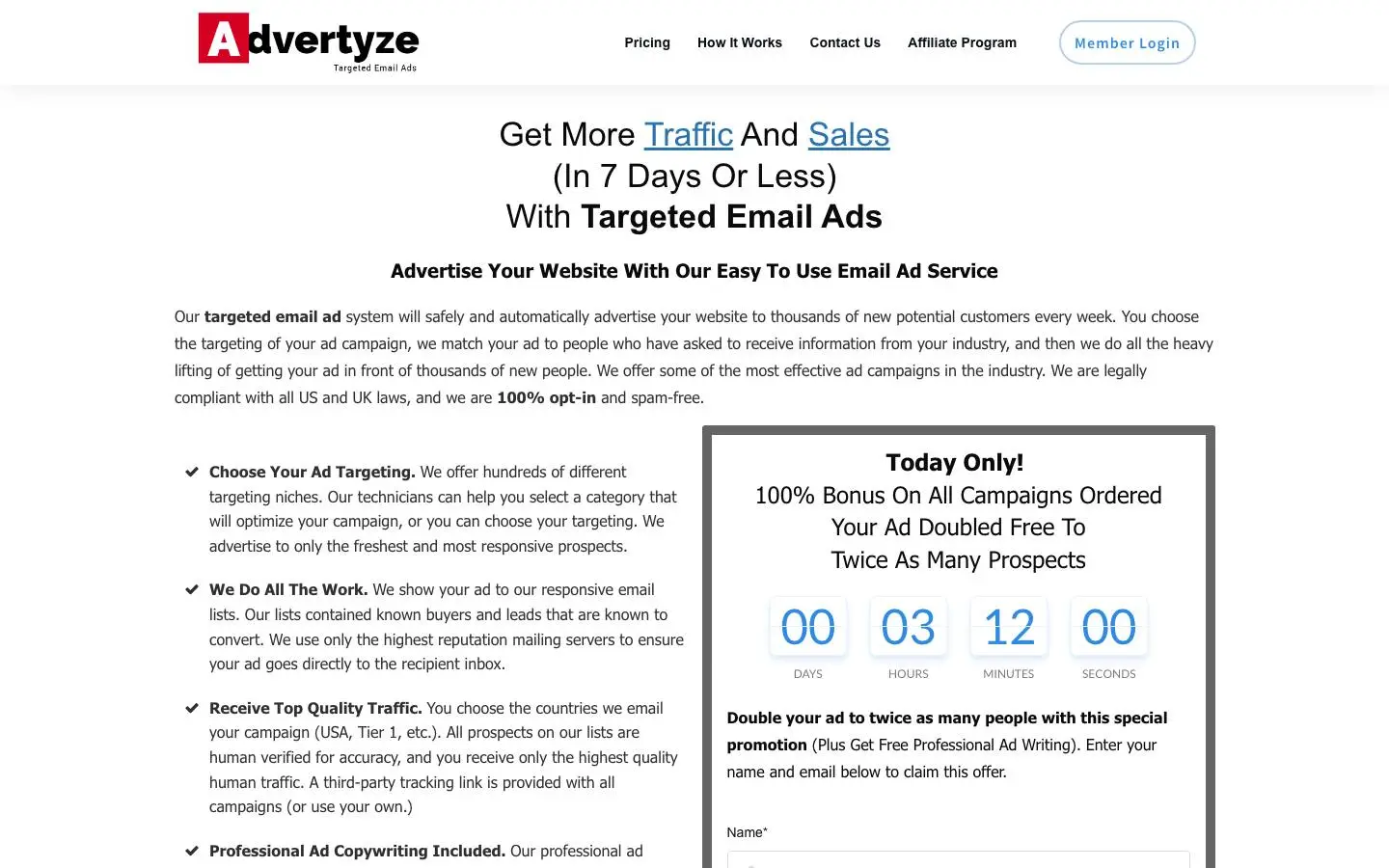 Screenshot of Email Ads That Work (advertyze.com)