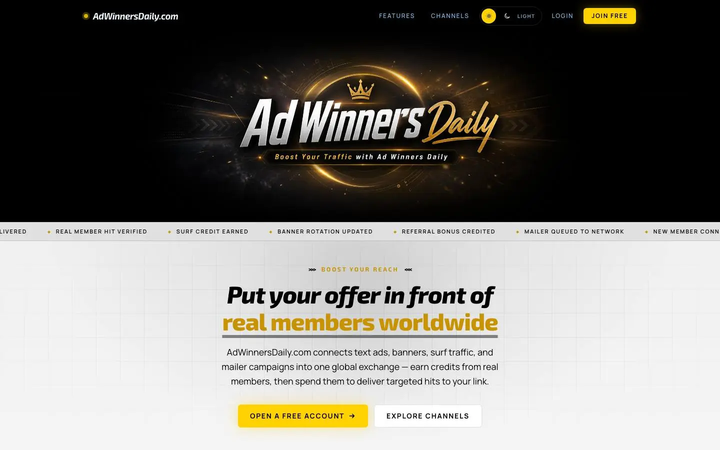 Screenshot of AdWinnersDaily (adwinnersdaily.com)