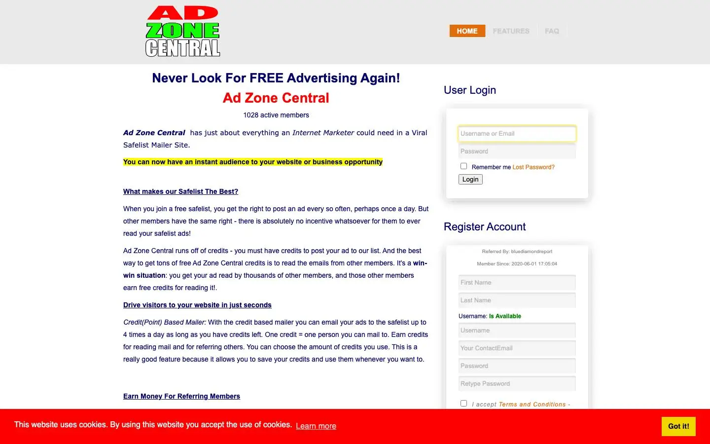 Screenshot of Ad Zone Central (adzonecentral.com)
