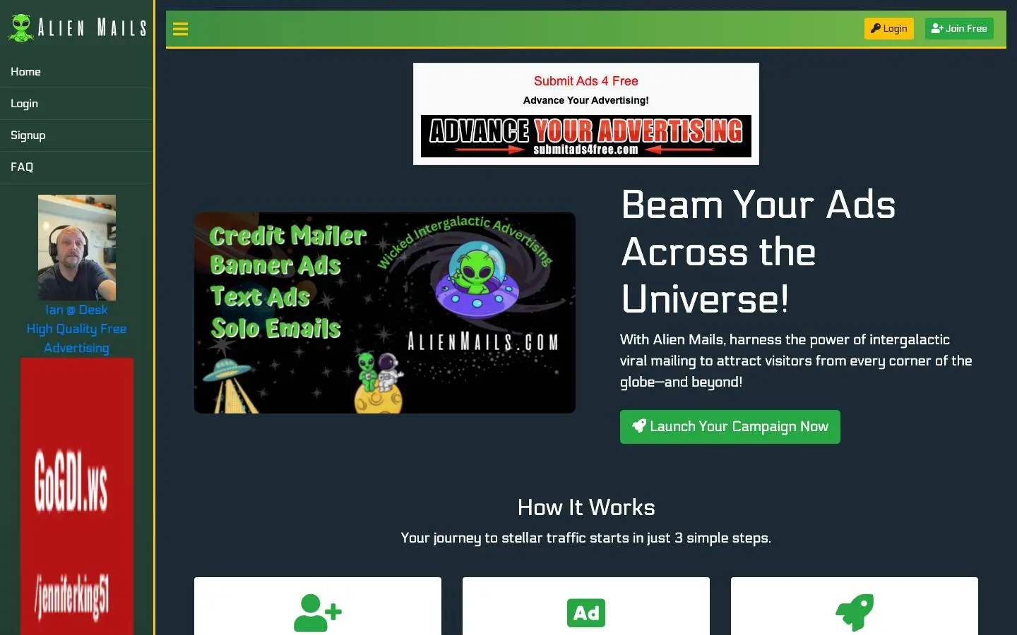 Screenshot of Alien Mails (alienmails.com)