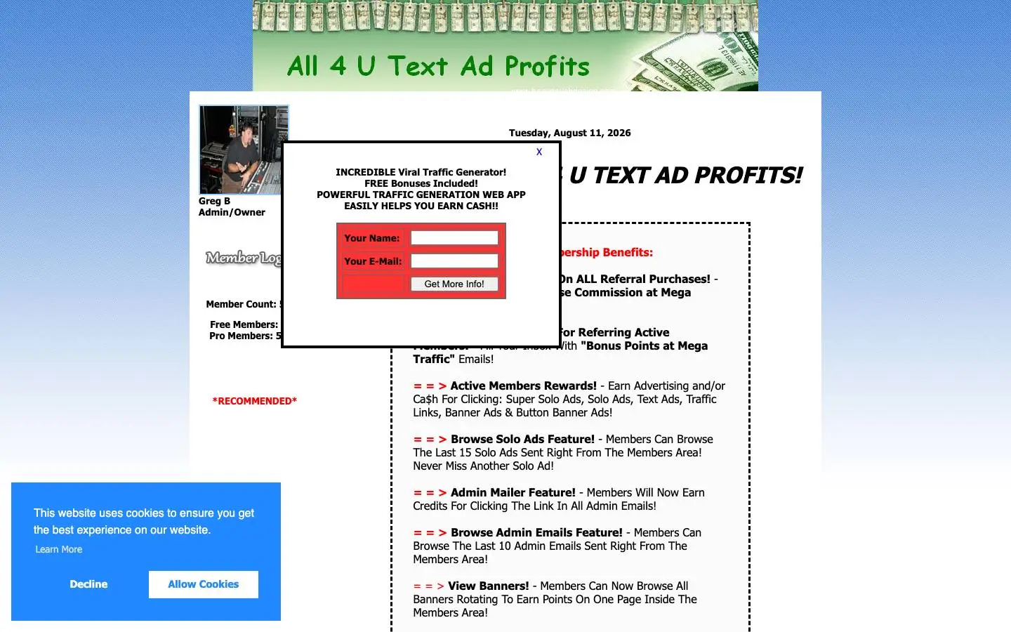 Screenshot of All 4 U Text Ad Profits (all4utextadprofits.creditsafelists.com)