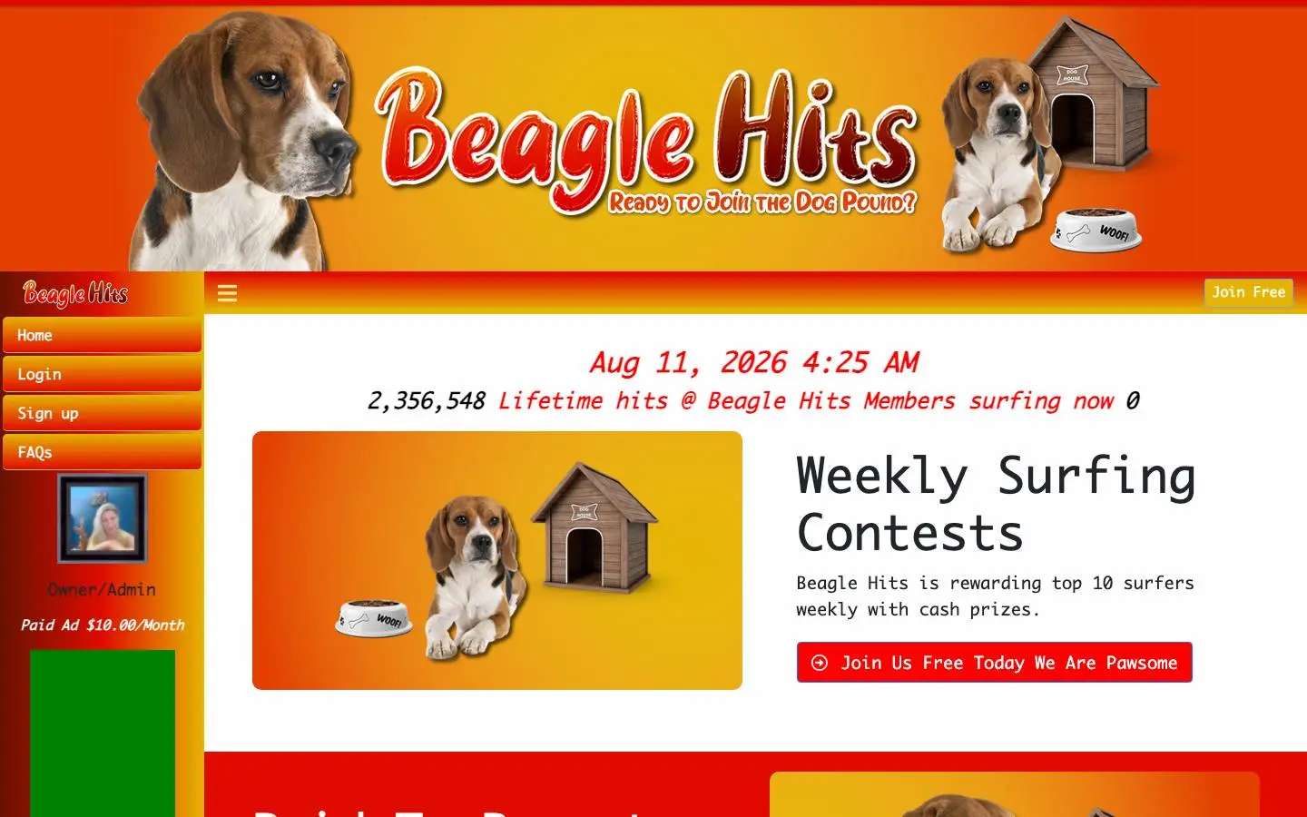 Screenshot of Beagle Hits (beaglehits.com)