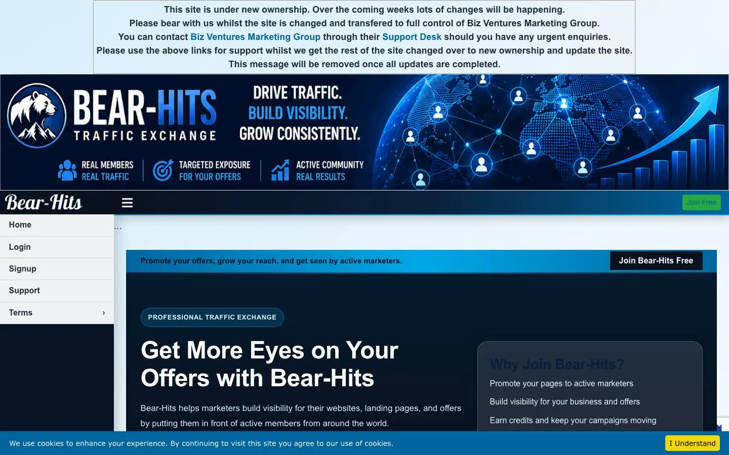 Screenshot of Bear-Hits Traffic Exchange (bear-hits.com)