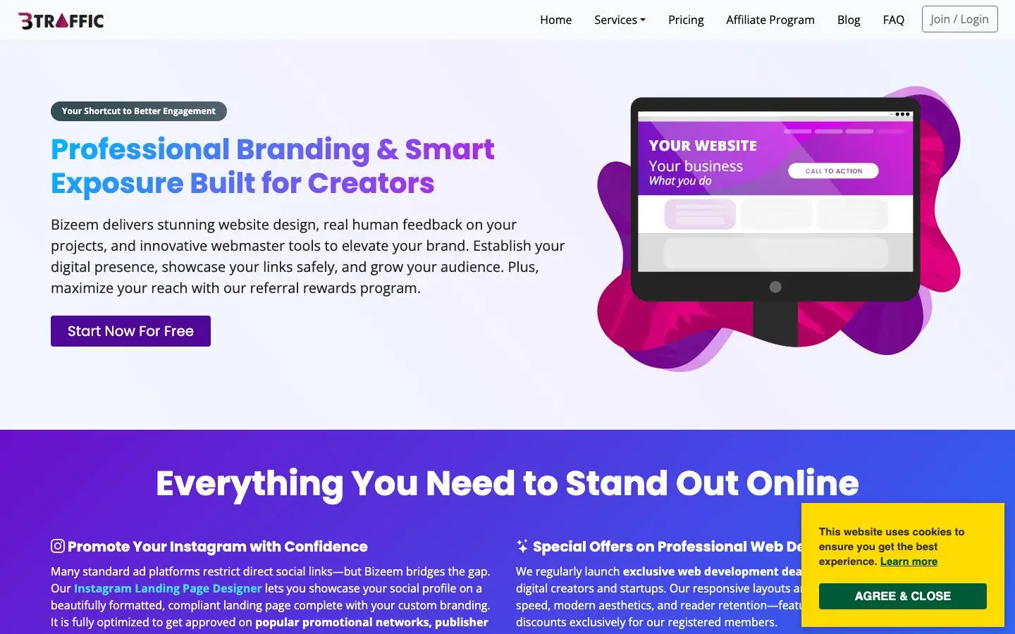 Screenshot of Bizeem Design & Traffic (bizeemtraffic.com)