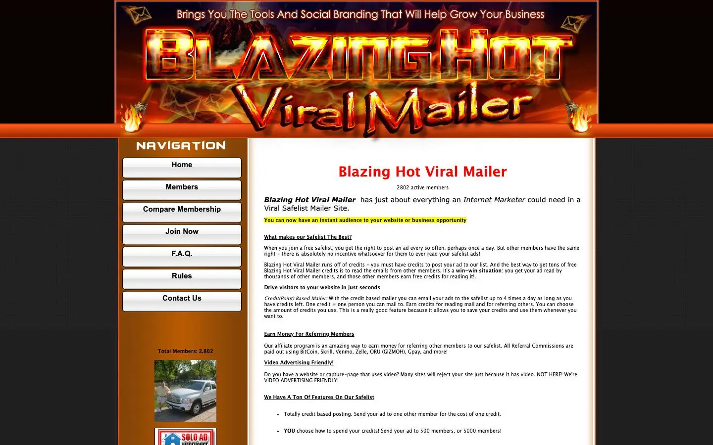 Screenshot of Blazing Hot Viral Mailer (blazinghotviralmailer.com)