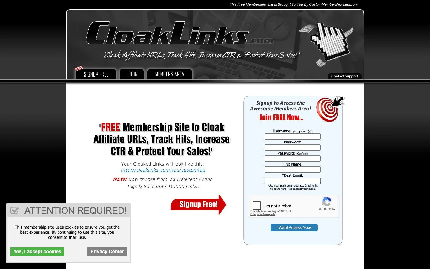 Screenshot of CloakLinks (cloaklinks.com)