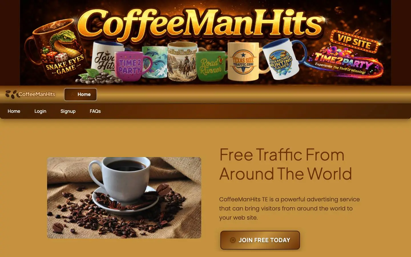 Screenshot of CoffeeManHits TE (coffeemanhits.com)