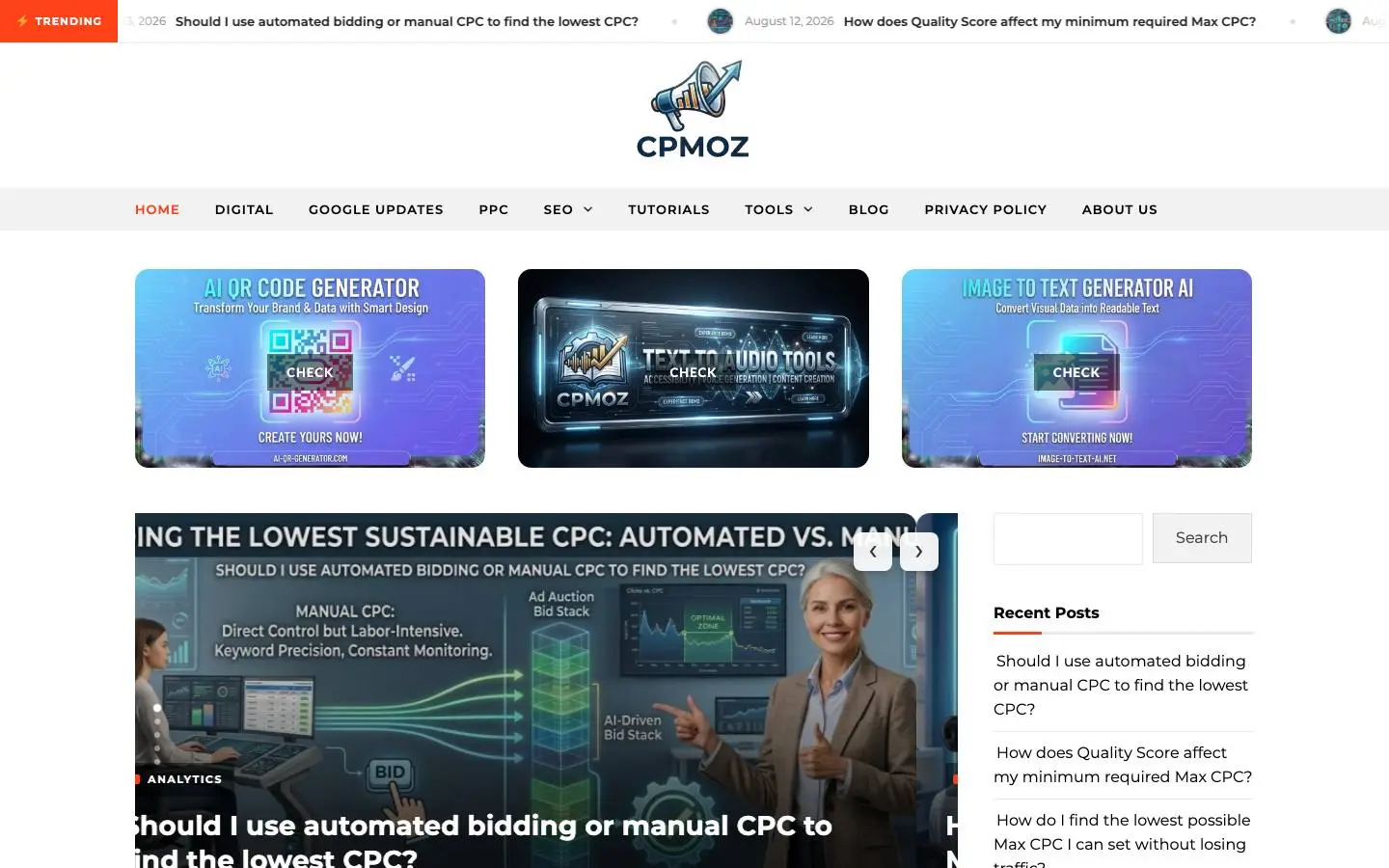 Screenshot of SEO Blog (cpmoz.com)