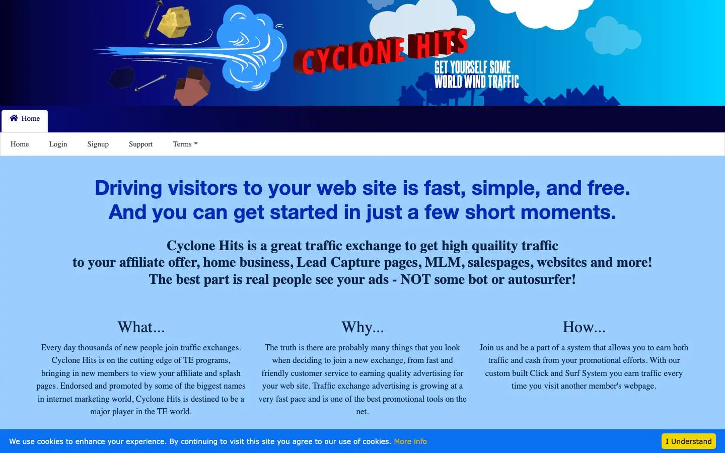 Screenshot of CycloneHits manual traffic exchange (cyclonehits.com)