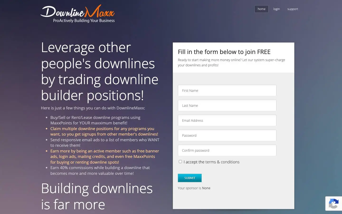 Screenshot of DownlineMaxx (downlinemaxx.com)