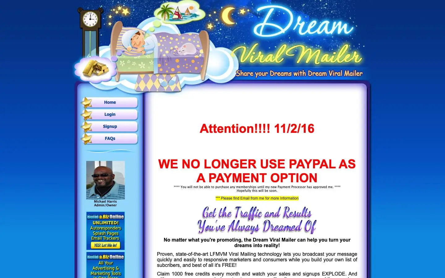 Screenshot of Dream Viral Mailer (dreamviralmailer.com)