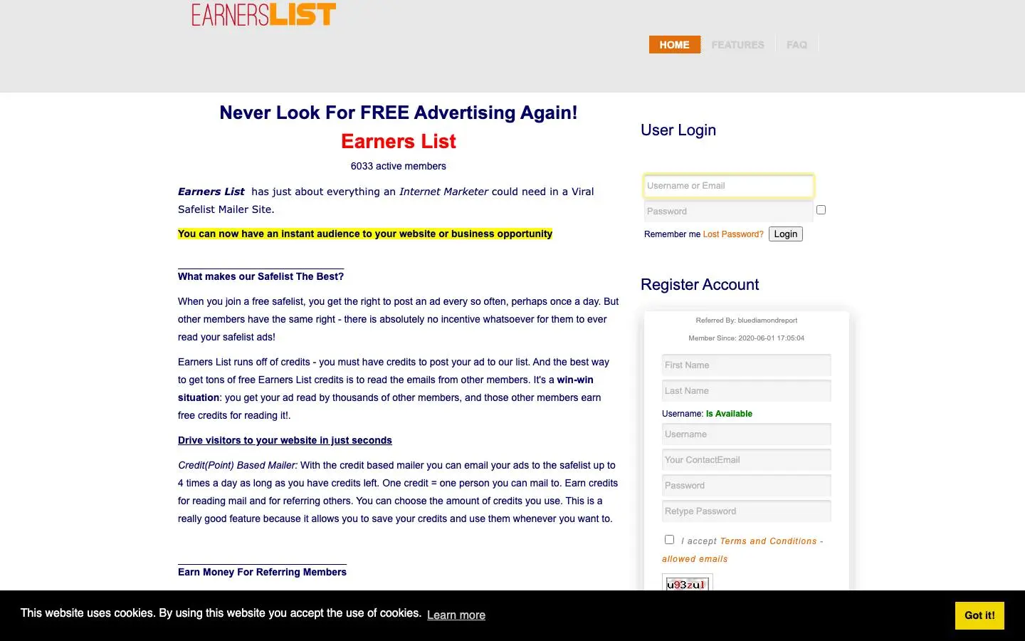 Screenshot of Earners List (earnerslist.com)