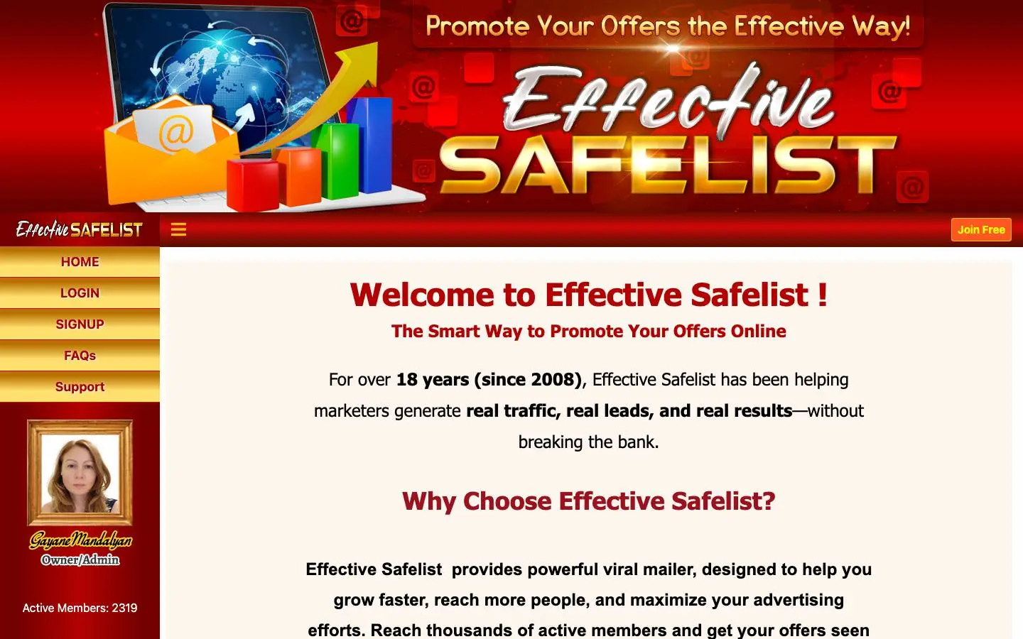 Screenshot of Effective Safelist (effectivesafelist.com)