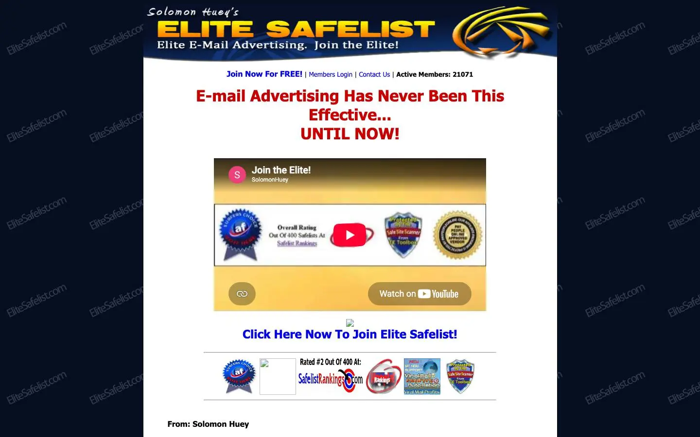 Screenshot of Elite Safelist (elitesafelist.com)