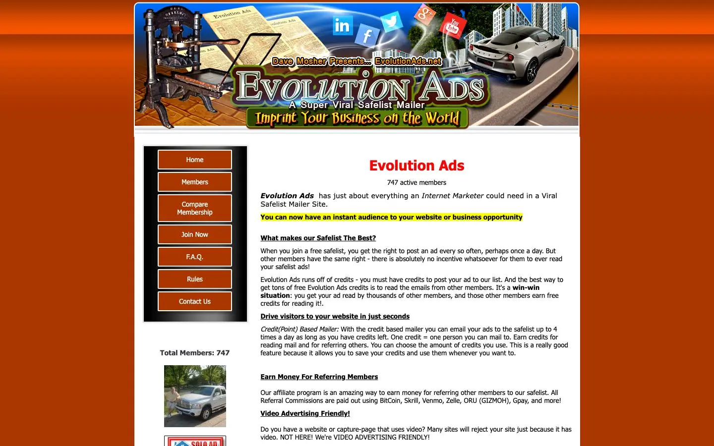 Screenshot of Evolution Ads (evolutionads.net)