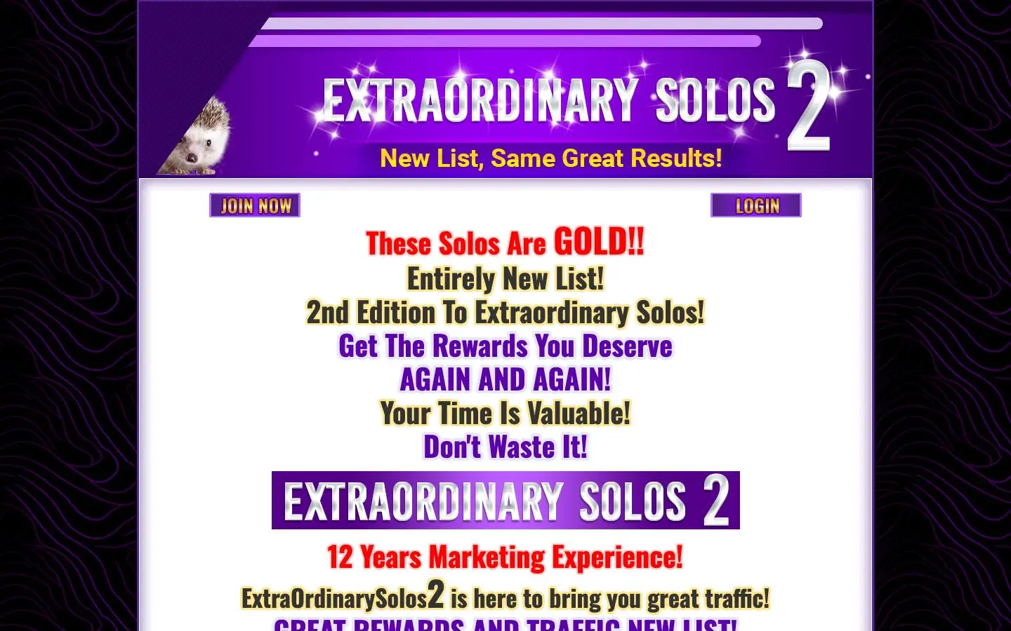 Screenshot of ExtraOrdinary Solos-2 (extraordinarysolos2.com)