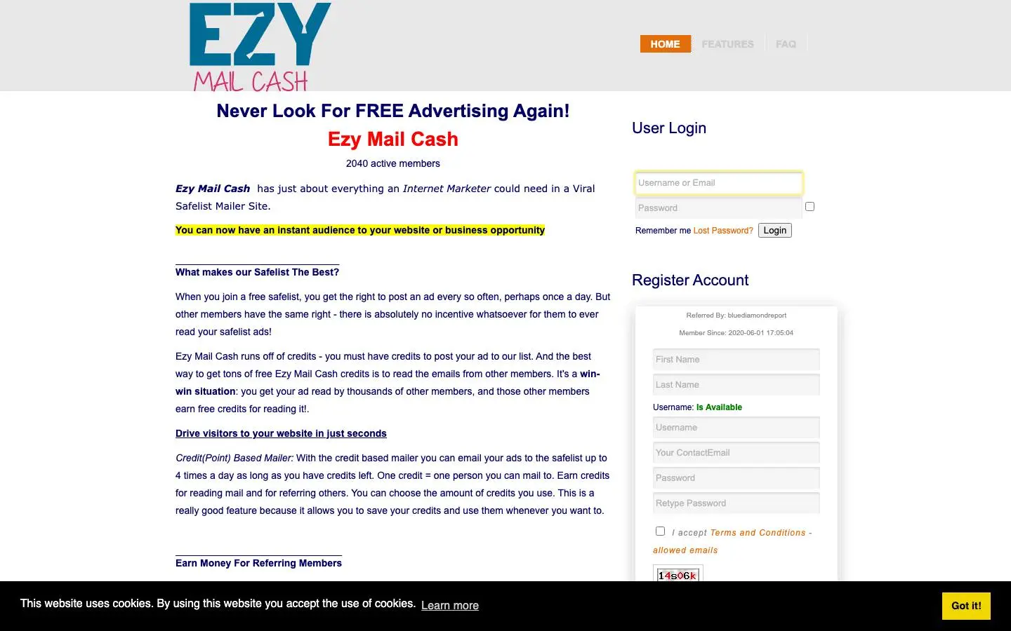 Screenshot of Ezy Mail Cash (ezymailcash.com)