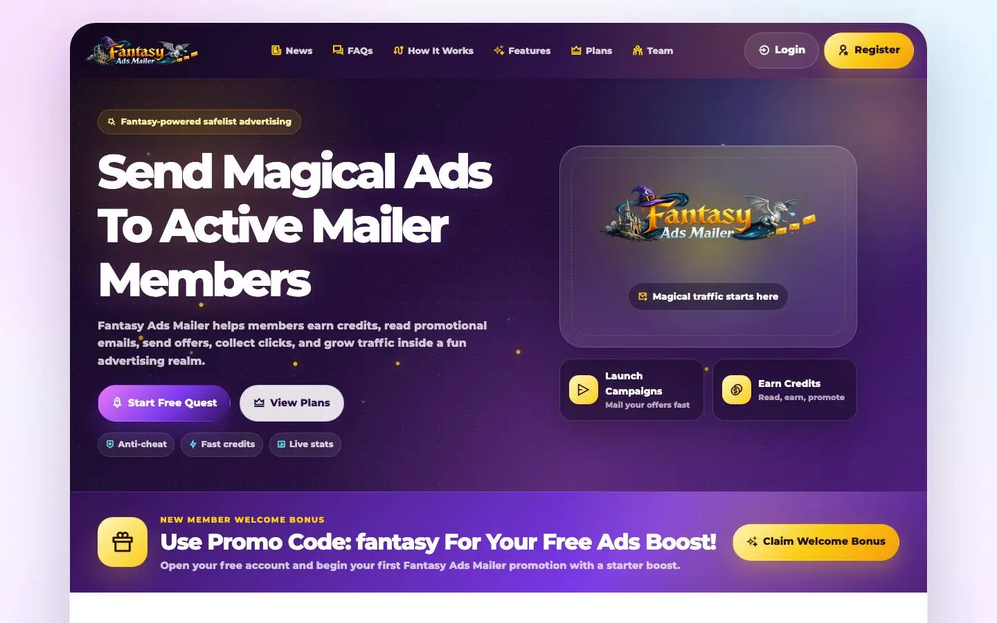 Screenshot of Fantasy Ads Mailer (fantasyadsmailer.com)