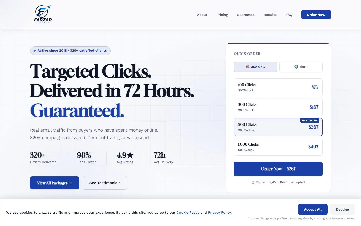 Screenshot of Farzad Solo Ads (farzadsoloads.com)