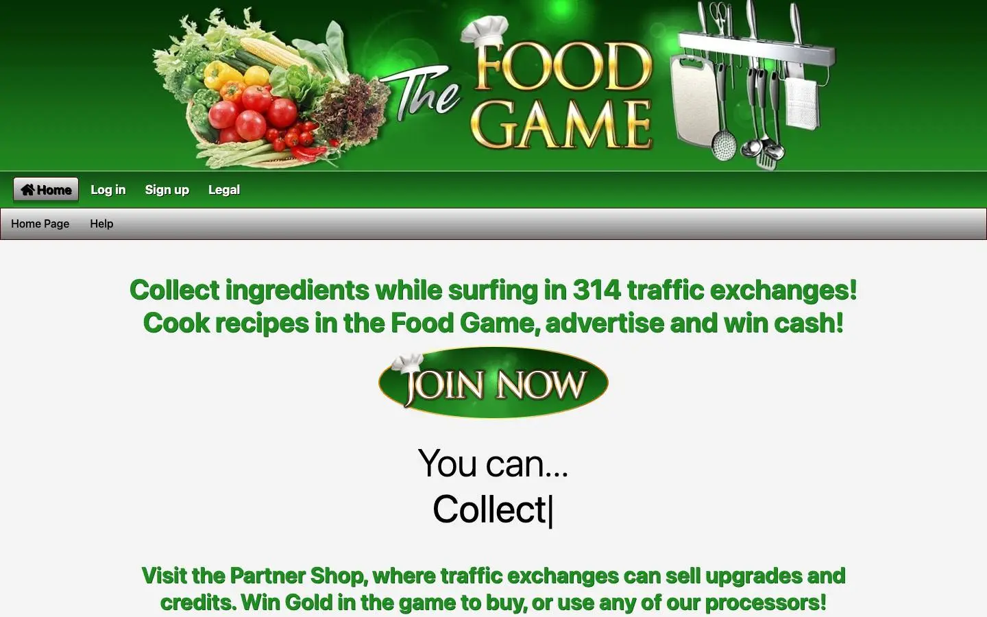Screenshot of Food Game for traffic exchanges and surfers (foodgame.surf)