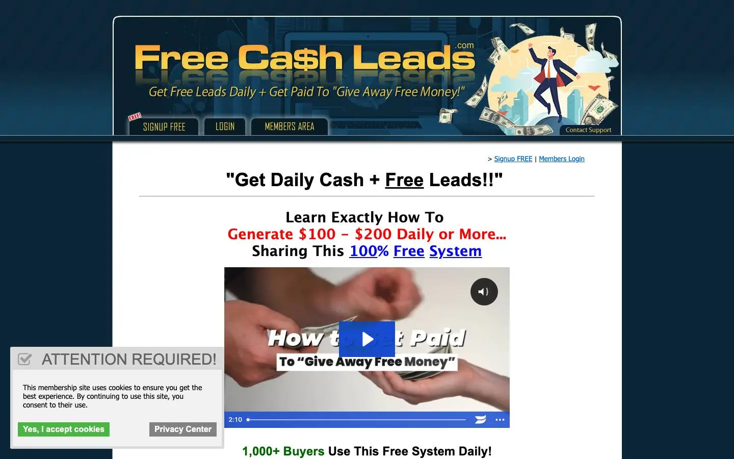 Screenshot of FreeCashLeads (freecashleads.com)