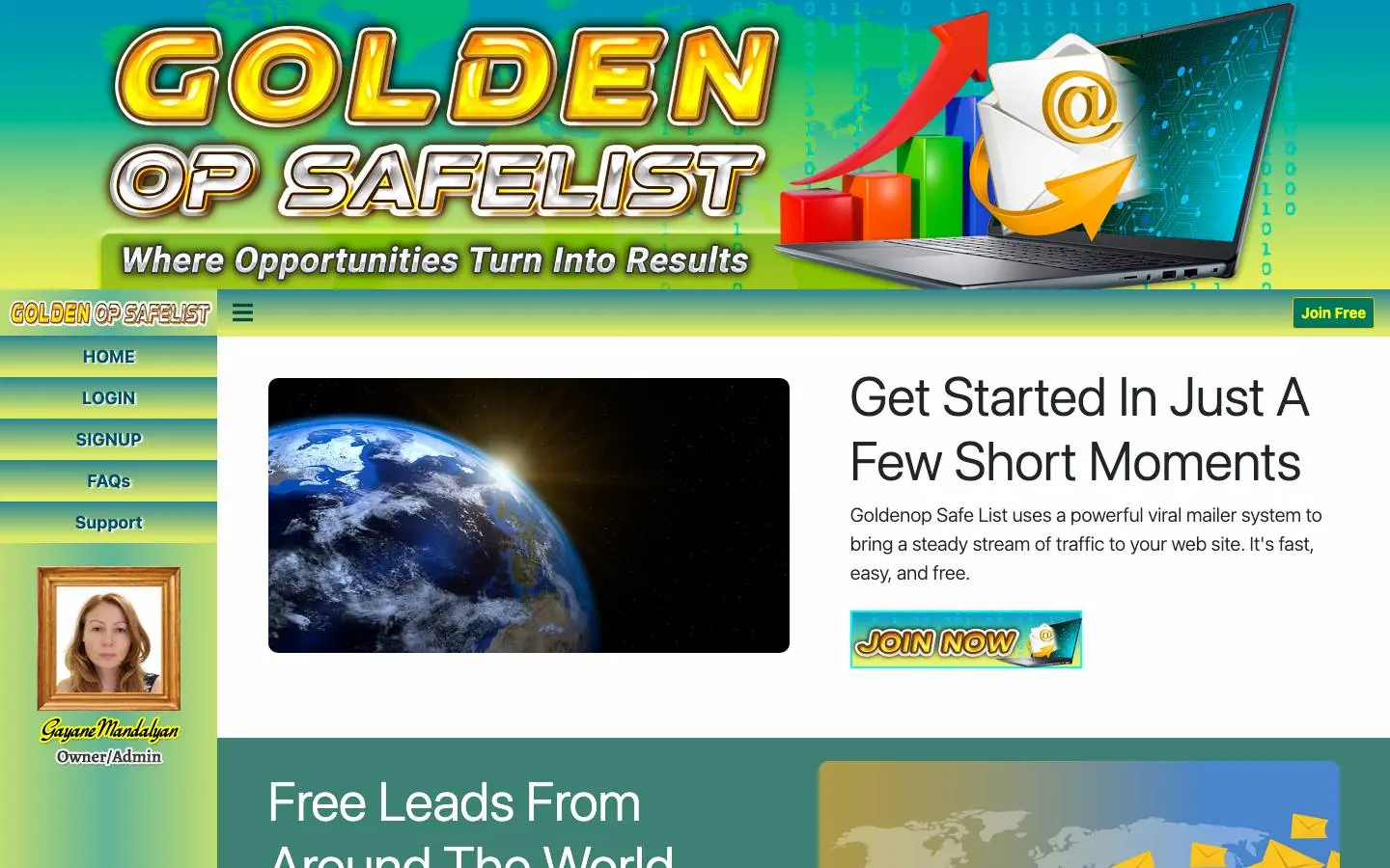 Screenshot of Goldenop Safe List (goldenopsafelist.com)