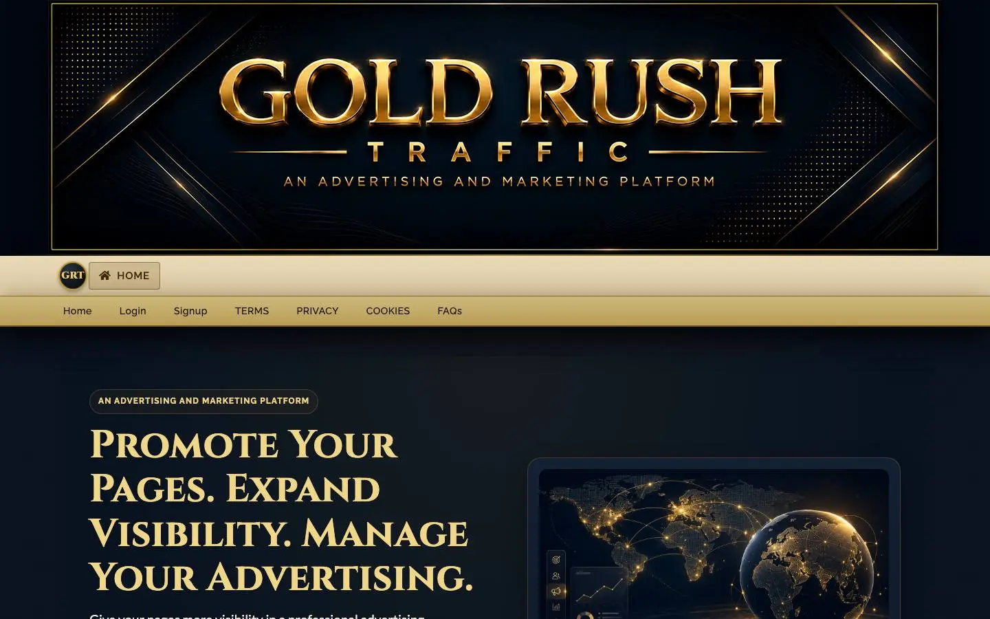 Screenshot of Gold Rush Traffic (goldrushtraffic.com)