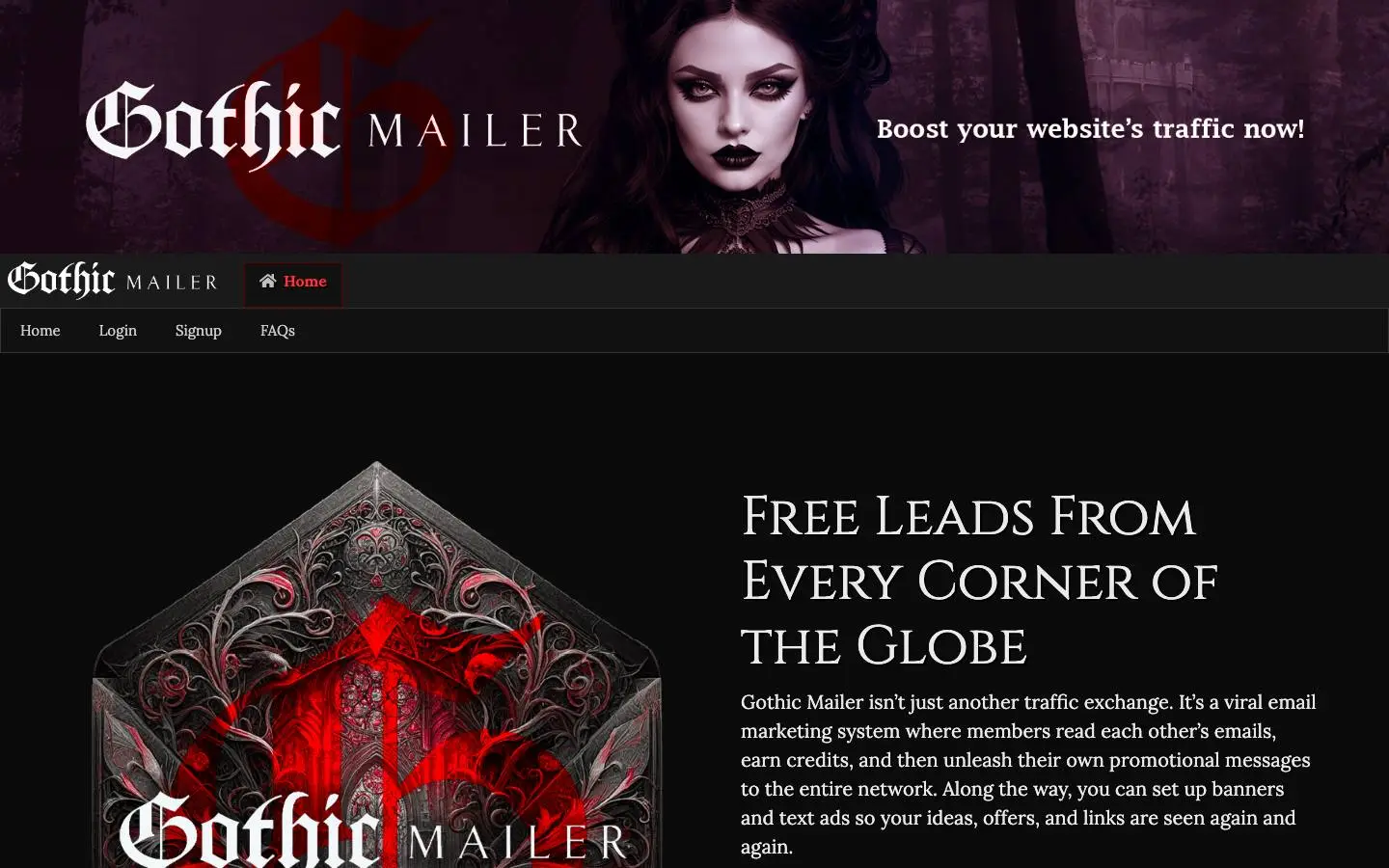 Screenshot of Gothic Mailer (gothicmailer.com)