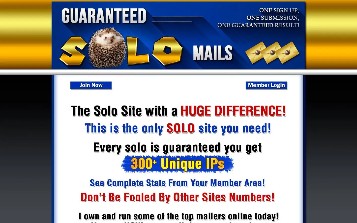 Screenshot of Guaranteed Solo Mails (guaranteedsolomails.com)