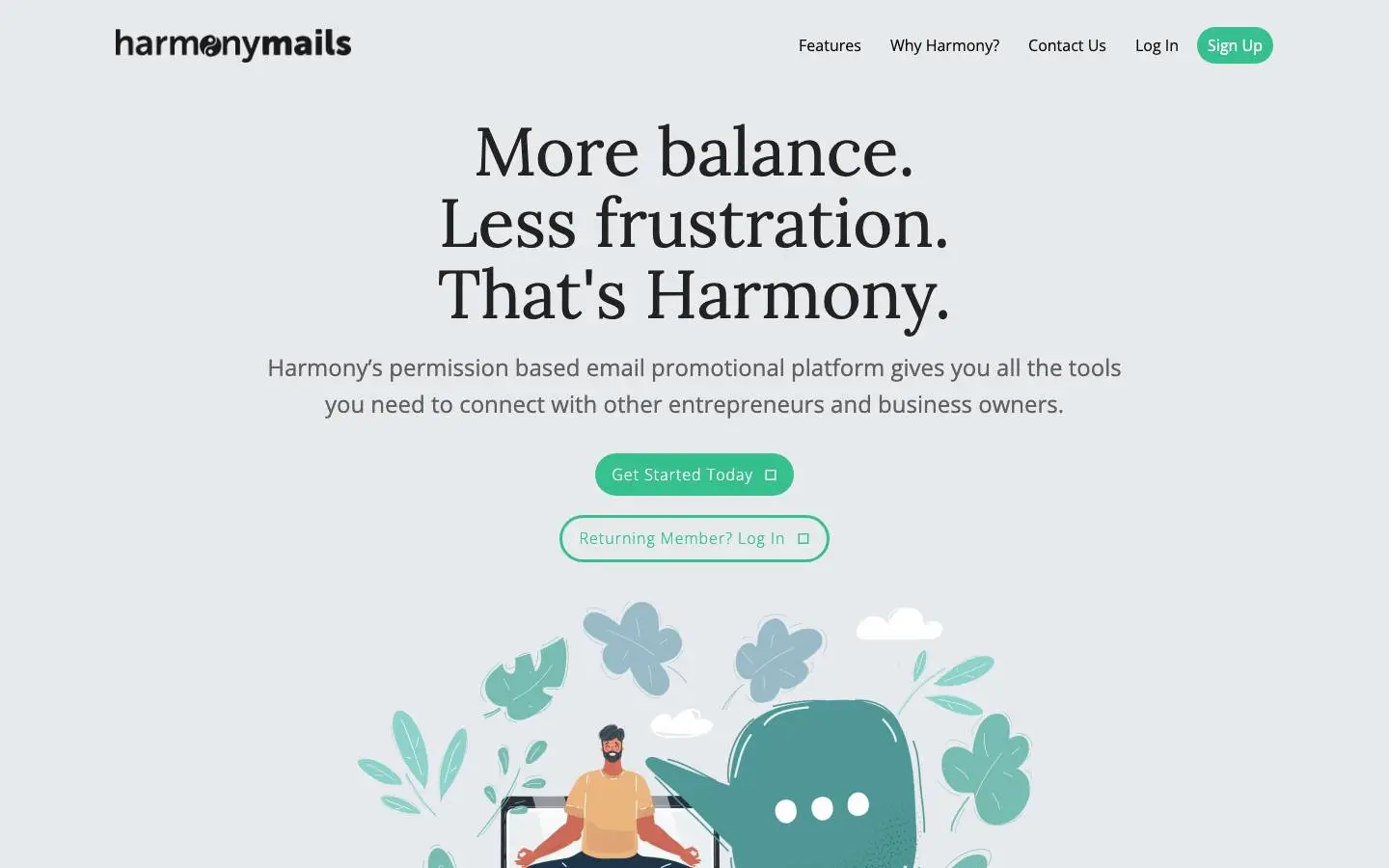 Screenshot of Harmonymails (harmonymails.com)