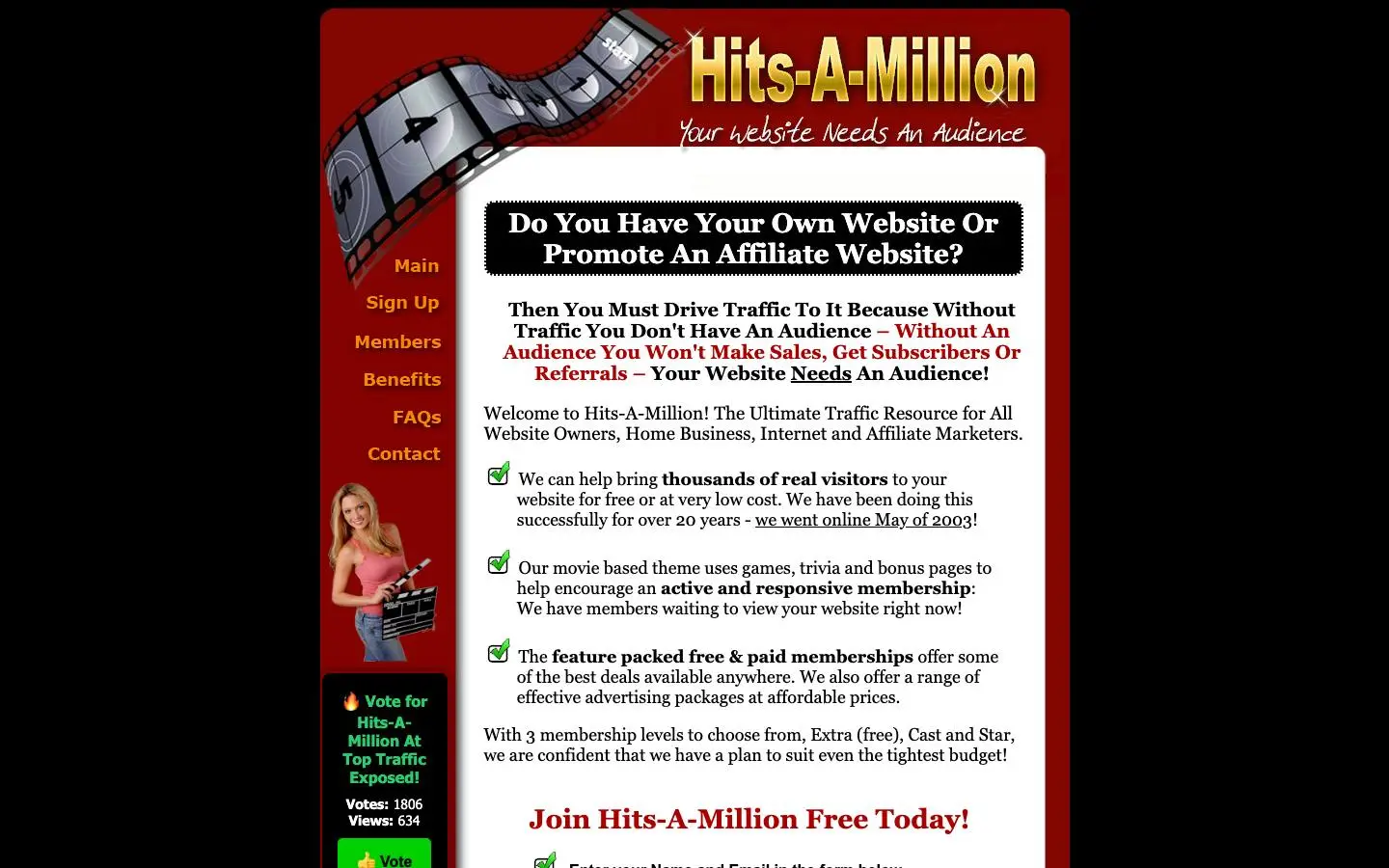Screenshot of Hits A Million (hits-a-million.com)