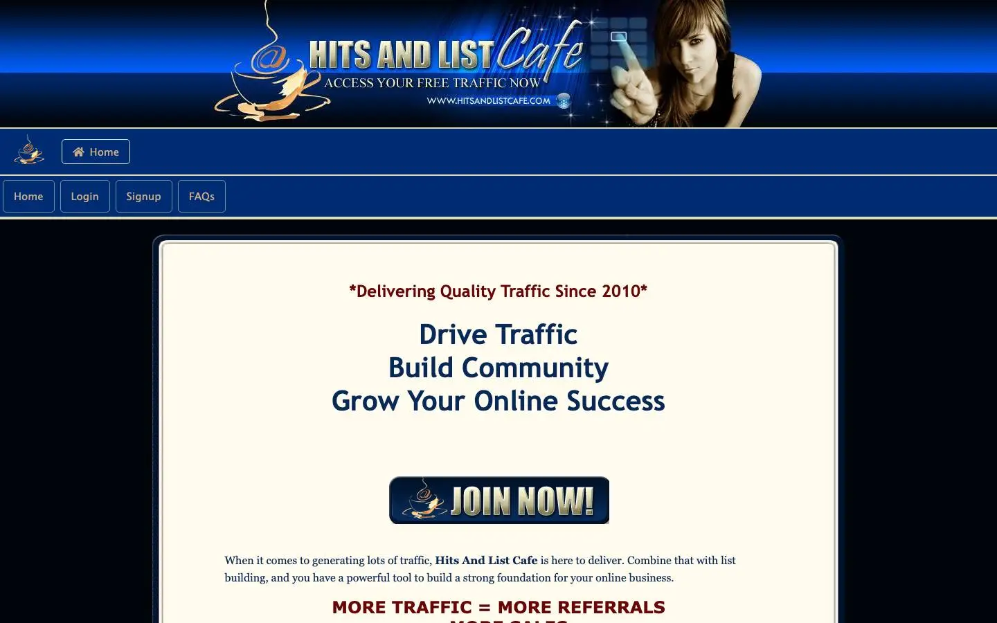 Screenshot of Hits and List Cafe (hitsandlistcafe.com)