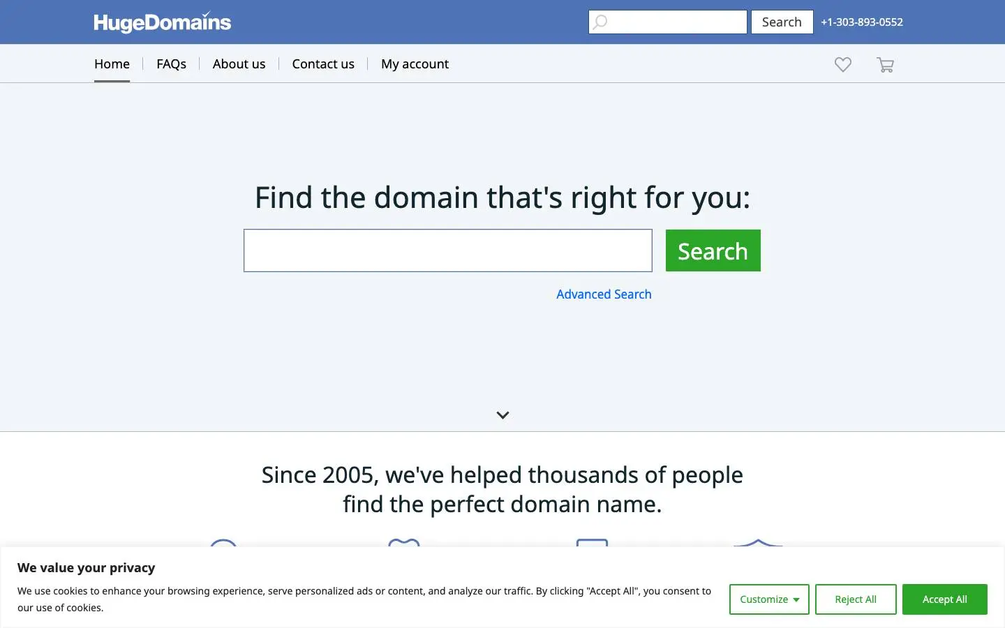 Screenshot of Hugedomains (hugedomains.com)