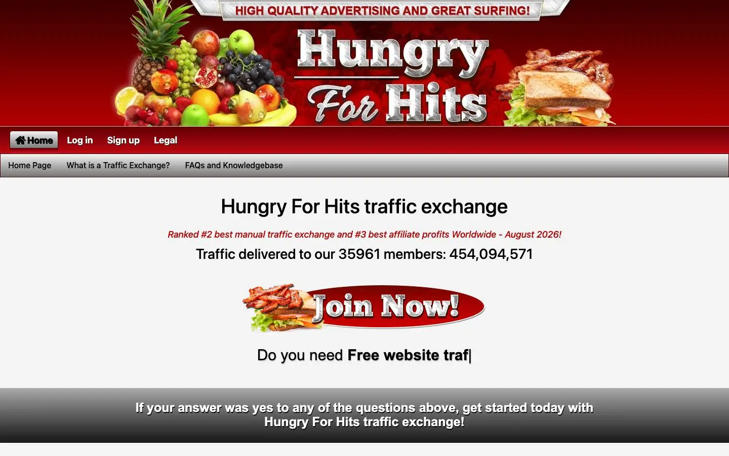 Screenshot of Hungry For Hits, best manual traffic exchange (hungryforhits.com)
