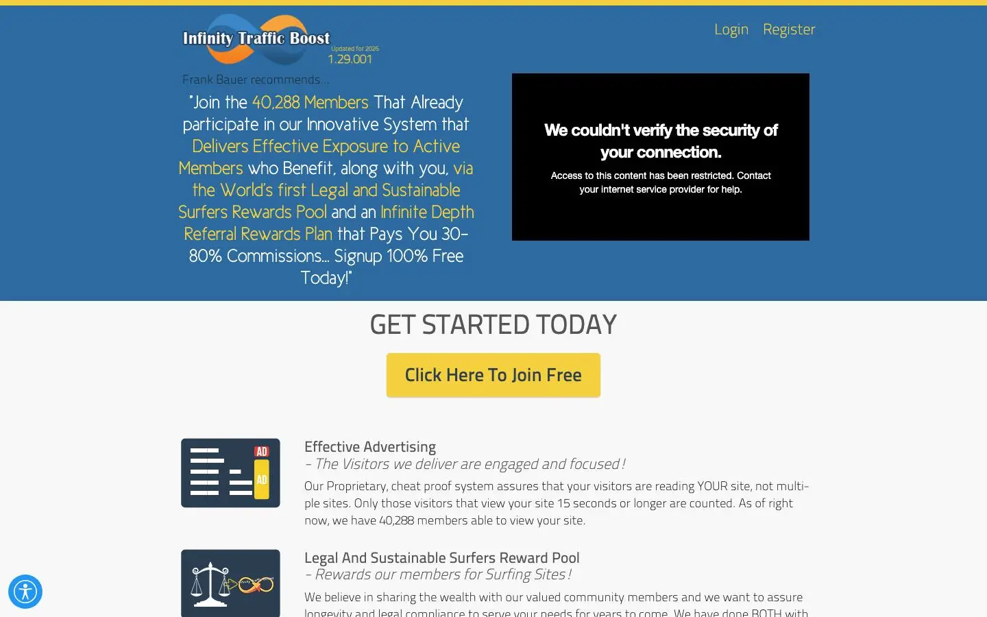 Screenshot of Infinitytrafficboost (infinitytrafficboost.com)
