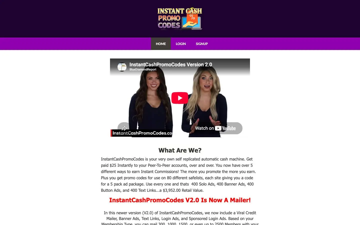 Screenshot of Instant Cash Promo Codes (instantcashpromocodes.com)