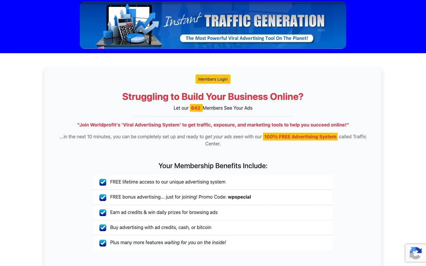 Screenshot of Instanttrafficgeneration (instanttrafficgeneration.com)