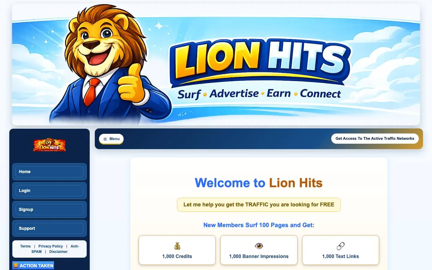 Screenshot of Lion Hits (lionhits.com)