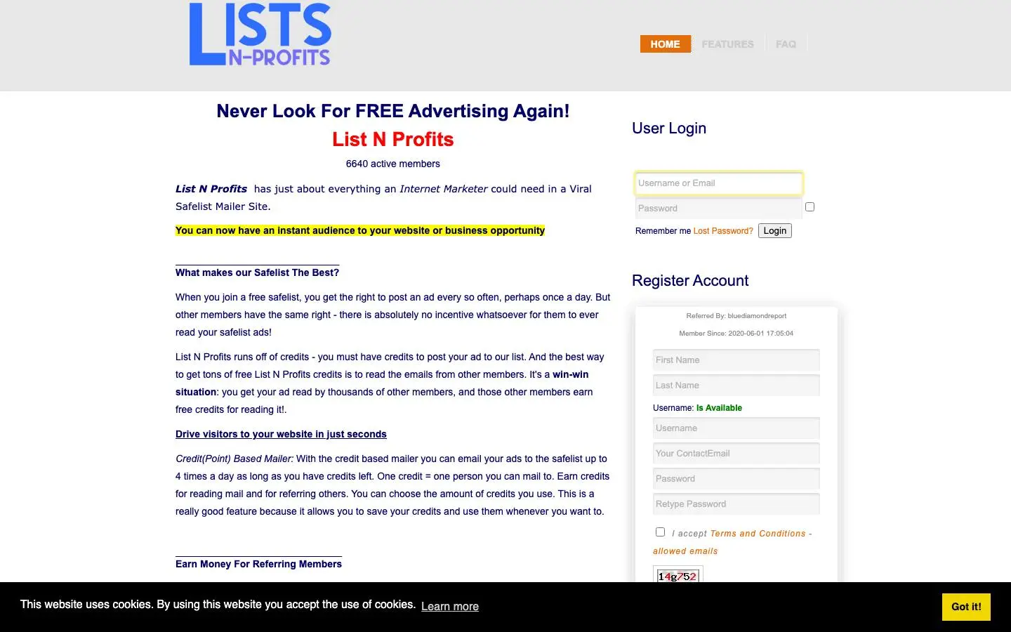 Screenshot of List N Profits (lists-n-profits.com)