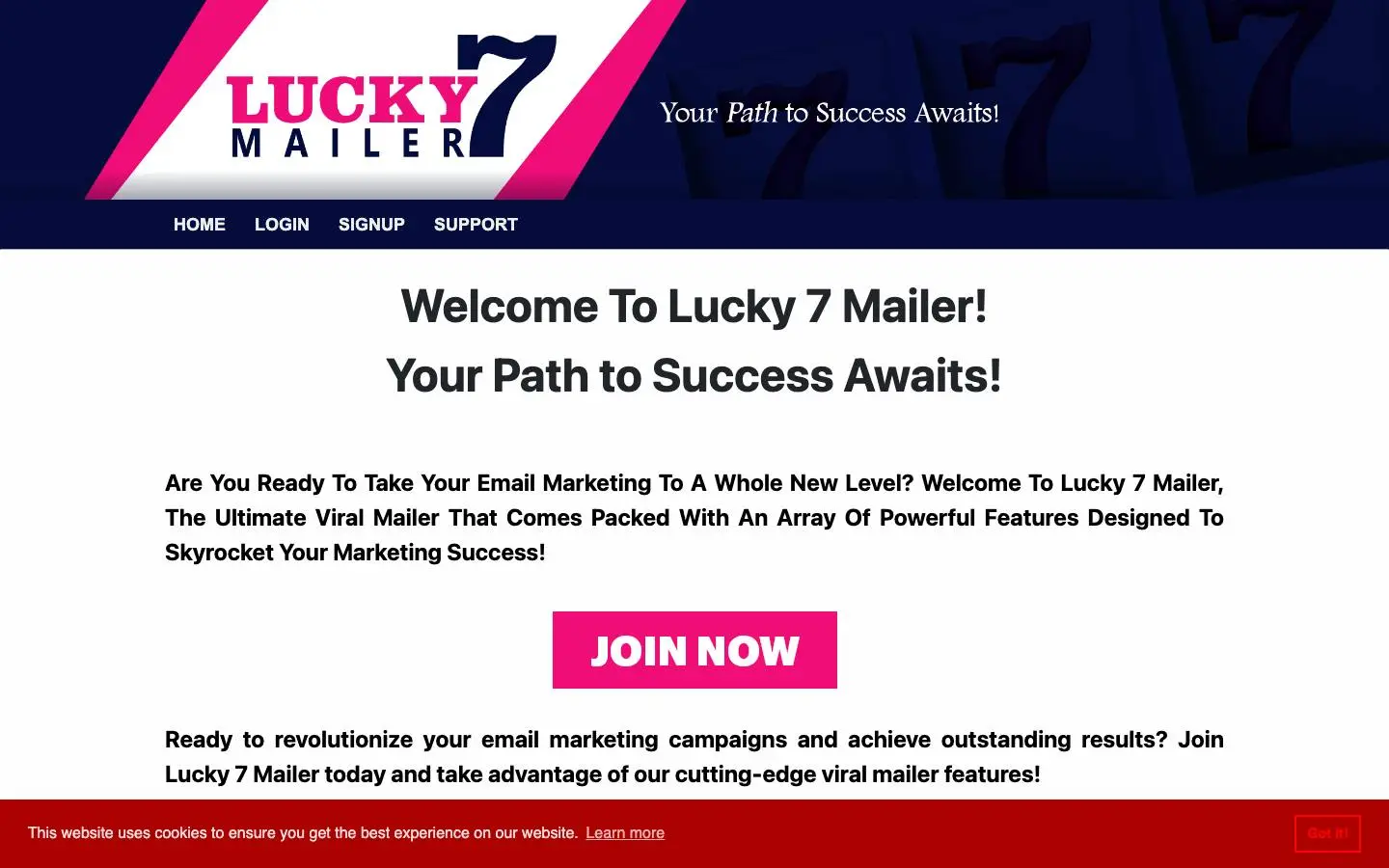 Screenshot of Lucky 7 Mailer (lucky7mailer.com)