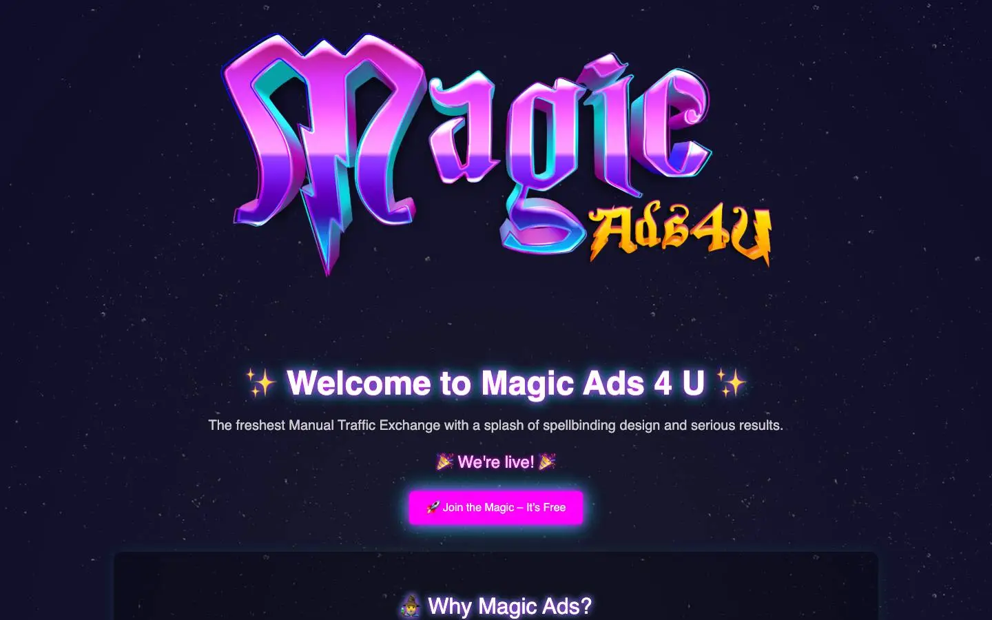 Screenshot of Magic Ads 4 U (magicads4u.com)