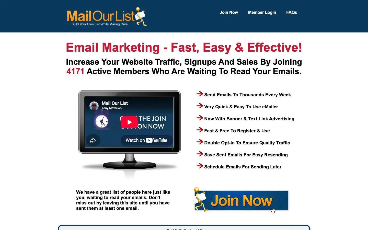 Screenshot of Mailourlist (mailourlist.com)