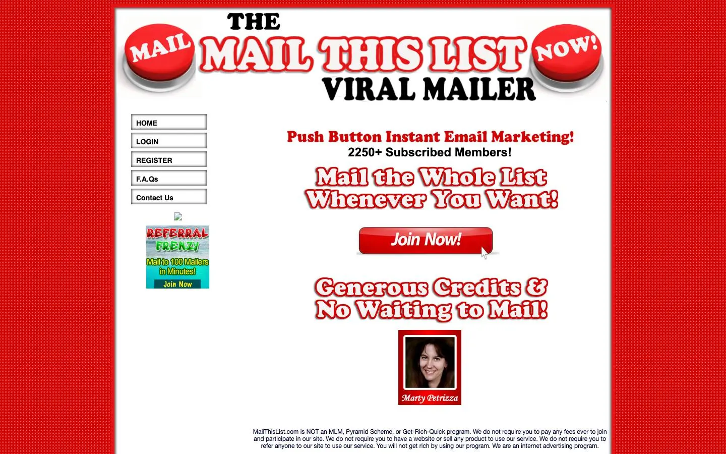 Screenshot of Mail This List Viral Mailer (mailthislist.com)