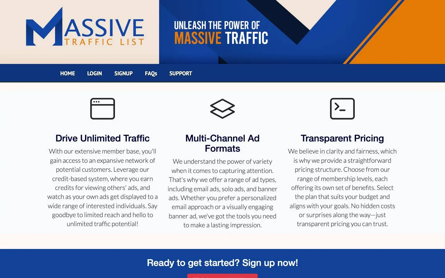 Screenshot of Massive Traffic List (massivetrafficlist.com)