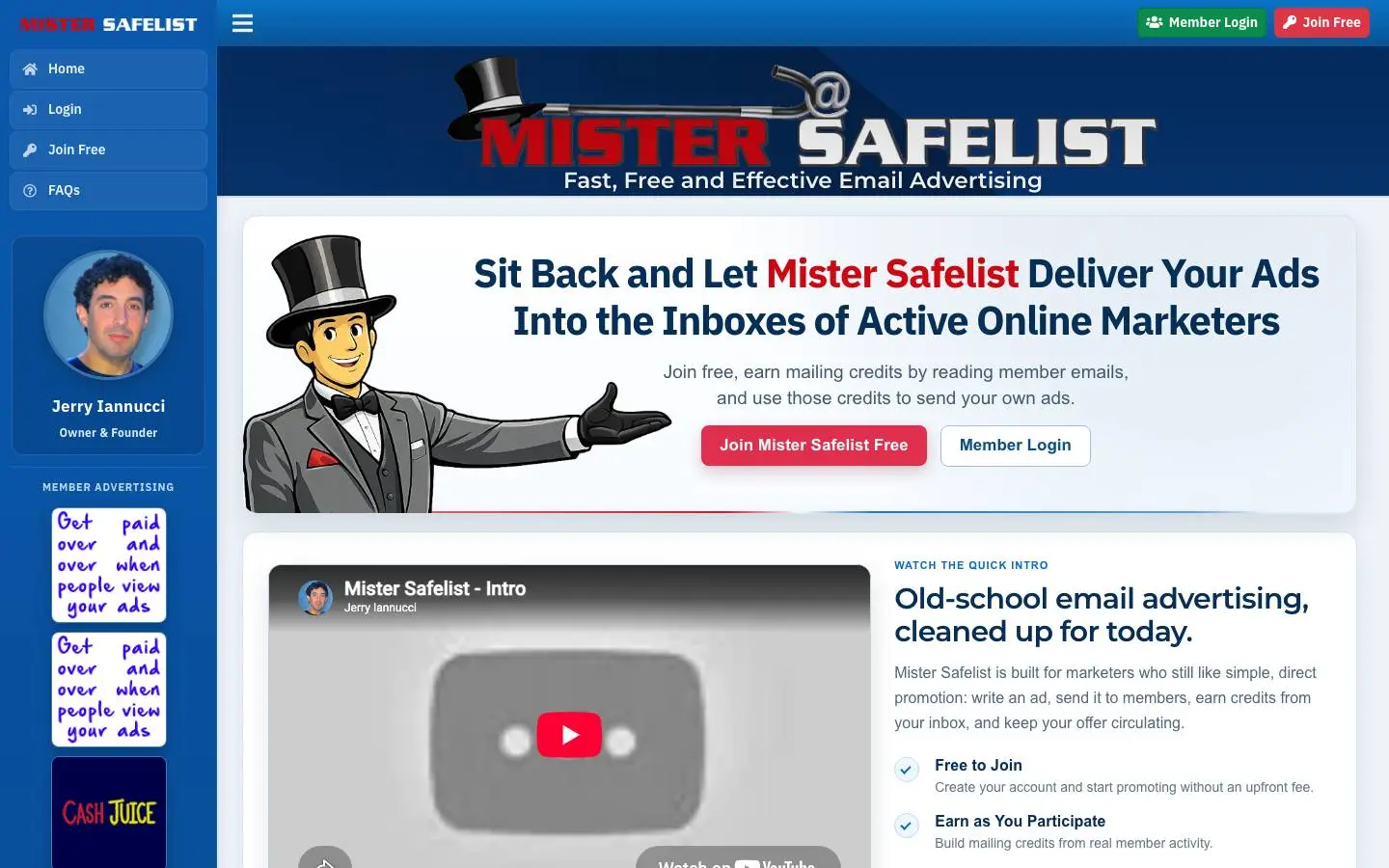 Screenshot of Mister Safelist (mistersafelist.com)