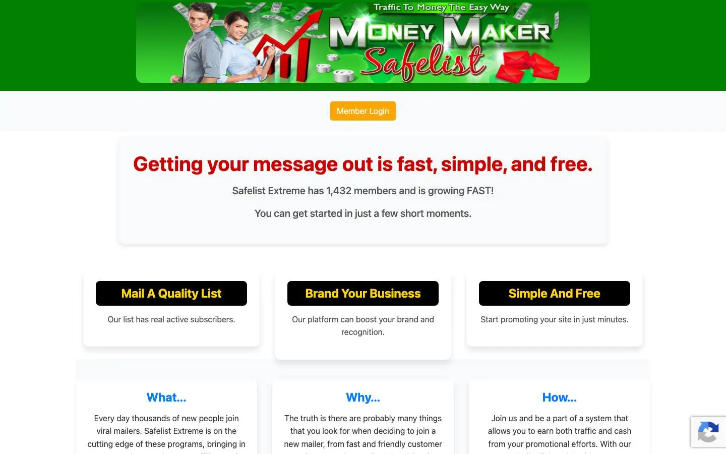 Screenshot of Moneymakersafelist (moneymakersafelist.com)